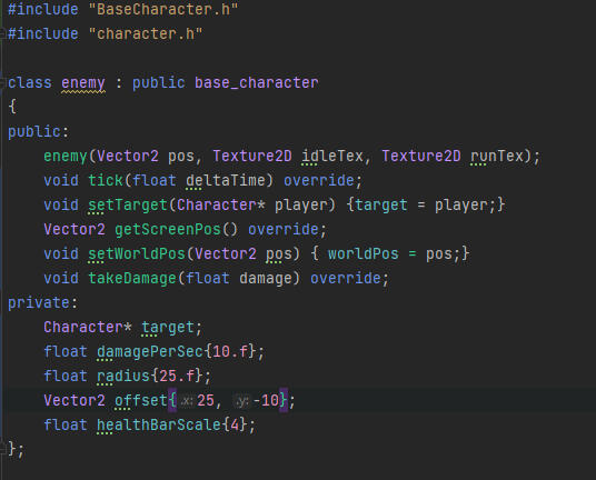 enemy.h deriving from character.h